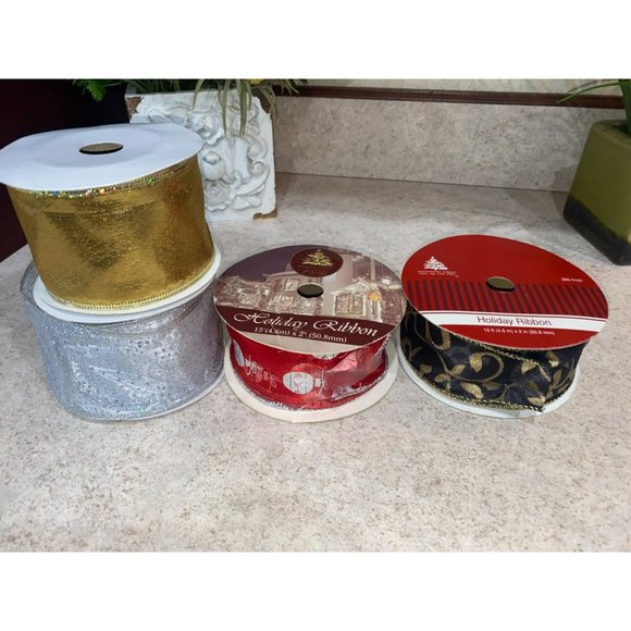 Holiday Wire Edged Ribbon Set of 4 - Picture 3 of 3